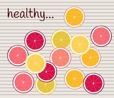 Poster, banner, sticker with slice lemon, orange, grapefruit and text Healthy vector