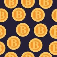 Seamless pattern with gold bitcoin coin on dark blue background vector