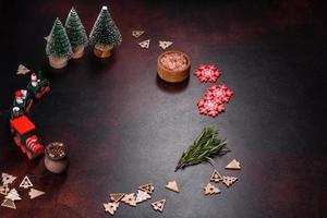 Fresh piece of raw pork with spices, salt and herbs on a wooden cutting board photo