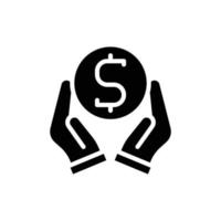 illustration vector icon glyph,solid, silhoute, earning, coin, gold, hand, transaction, money.