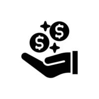 illustration vector icon glyph,solid, silhoute, earning, coin, gold, hand, transaction, money.