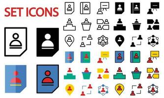 Vector set of icons related to business process, team work and human resource management. Mono line pictograms and infographics design element