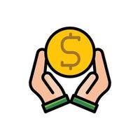 illustration vector icon flat earning, coin, gold, hand, transaction, money.