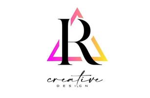logotipo de la letra r dentro de un triángulo con un diseño de corte creativo. vector