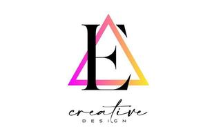 Letter E Logo inside a Triangle with creative Cut Design. vector