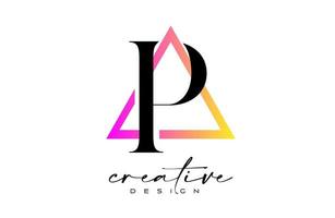 logotipo de la letra p dentro de un triángulo con un diseño de corte creativo. vector