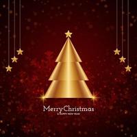 Merry Christmas festival background with golden christmas tree vector