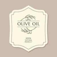 plantilla de etiqueta de aceite de oliva con rama de olivo en estilo vintage, dibujado a mano y de línea vector