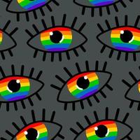 Seamless pattern with rainbow eyes. Vector modern flat illustration. LGBT flag.