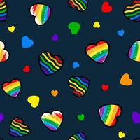 Seamless pattern with rainbow hearts. Colorful hand drawn illustration. LGBT symbol. vector