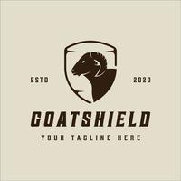 shield and goat logo vintage vector illustration template icon graphic design. animal sign or symbol for livestock and ranch business and wildlife concept