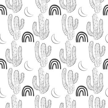 doodle cactuses pattern vector