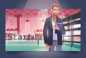 Startup banner with businessman in warehouse vector