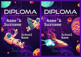 Vector diploma for kids with cosmos design