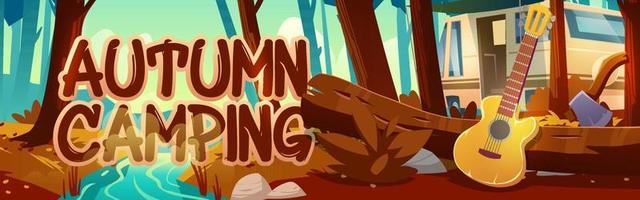 Autumn camping cartoon banner, touristic camp vector