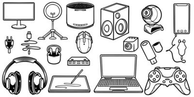 Hand drawing of digital gadgets doodle set isolated on white background. vector