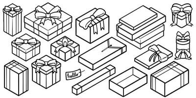 Hand drawing of gift box doodle set isolated on white background. vector