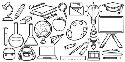 Hand drawing of education equipment doodle sets isolated on white background. vector