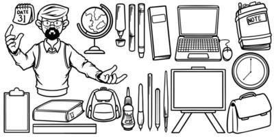 Hand drawing of teacher equipment set isolated on white background. vector