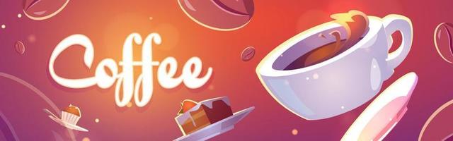 banner de café con ilustración de taza y dulces vector