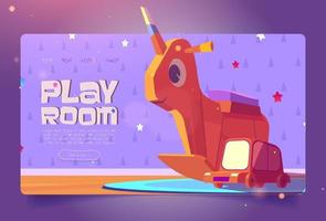 Play room cartoon landing page with kids toys vector