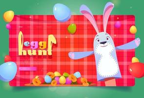 Egg hunt, Easter celebration with bunny puppet vector