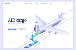 Air cargo isometric landing, airplane logistics vector