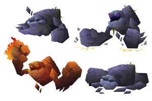 Stone and lava golem characters in different poses vector