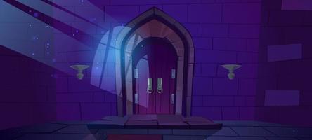 Dungeon, medieval castle night interior vector