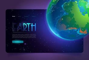 Earth cartoon landing page, planet in Universe vector