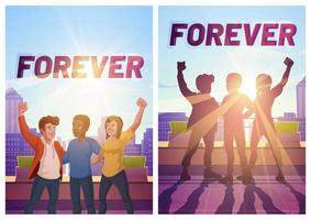 Posters of friends forever with happy people vector