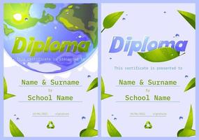 School diploma, save the planet certificate frame vector