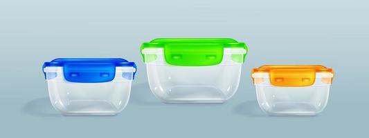 Plastic food containers clipping path, lock lids. vector