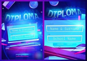 Diploma template with cartoon computer screen