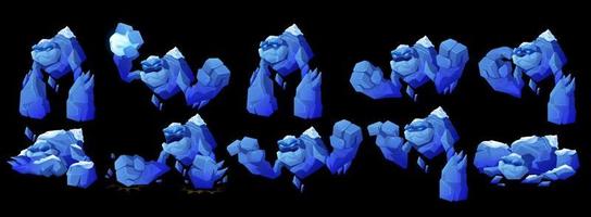 Ice golem character in different poses vector