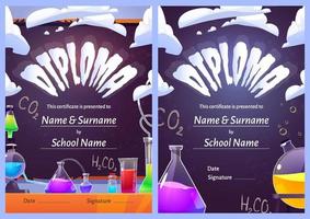 Chemistry science diploma with glass flasks, tubes vector