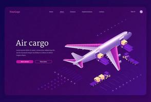 Air cargo isometric landing, airplane logistics vector