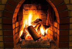 burning wooden logs in fire-box of fireplace photo