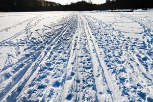 snowy field with ski runs photo
