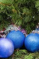 blue, violet Christmas balls, tinsel, Xmas tree 3