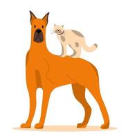 Dog and cat icon vector isolated on the white background in flat style. Brown doggy with brown ears and kitten with spots are shown. Veterinary help, homeless animals