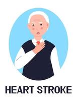 Heart stroke icon vector.Hypertensive crisis, atherosclerosis, chest pain is shown. Senior man grabs his chest. Illustration for cardiological vector