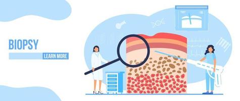 biopsia del vector del concepto de paciente. vector de concepto de oncólogo para aplicación, web, blog. pequeños médicos de oncología tratan al paciente