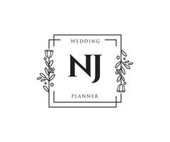 Initial NJ feminine logo. Usable for Nature, Salon, Spa, Cosmetic and Beauty Logos. Flat Vector Logo Design Template Element.