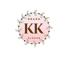 Initial KK feminine logo. Usable for Nature, Salon, Spa, Cosmetic and Beauty Logos. Flat Vector Logo Design Template Element.