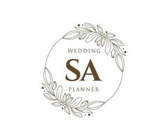 SA Initials letter Wedding monogram logos collection, hand drawn modern minimalistic and floral templates for Invitation cards, Save the Date, elegant identity for restaurant, boutique, cafe in vector