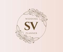 SV Initials letter Wedding monogram logos collection, hand drawn modern minimalistic and floral templates for Invitation cards, Save the Date, elegant identity for restaurant, boutique, cafe in vector