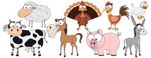 Group of Livestock Animals Isolated on White Background vector