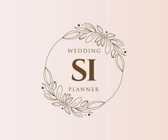 colección de logotipos de monograma de boda con letras iniciales si, plantillas florales y minimalistas modernas dibujadas a mano para tarjetas de invitación, guardar la fecha, identidad elegante para restaurante, boutique, café en vector