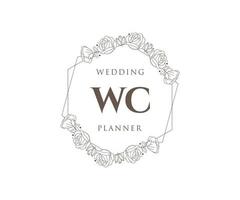 colección de logotipos de monogramas de boda con letras iniciales wc, plantillas florales y minimalistas modernas dibujadas a mano para tarjetas de invitación, guardar la fecha, identidad elegante para restaurante, boutique, café en vector